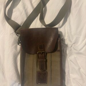 Cactus brand brown and tan, leather and canvas unisex Crossbody Bag